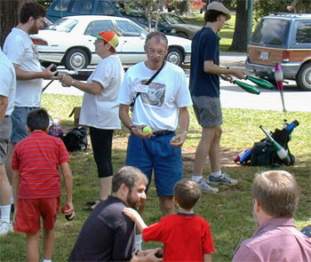 Bill teaches juggling at Hurricane Hugo Juggling Festival Bill teaches juggling